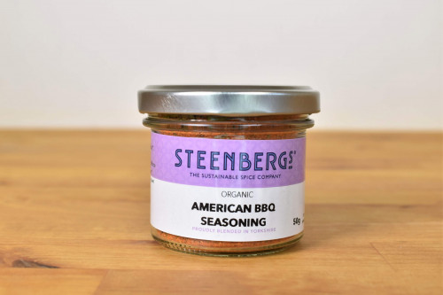Steenbergs Organic American BBQ Seasoning in Glass jar from the Steenbergs UK online shop for organic marinades, rubs and spice mixes.