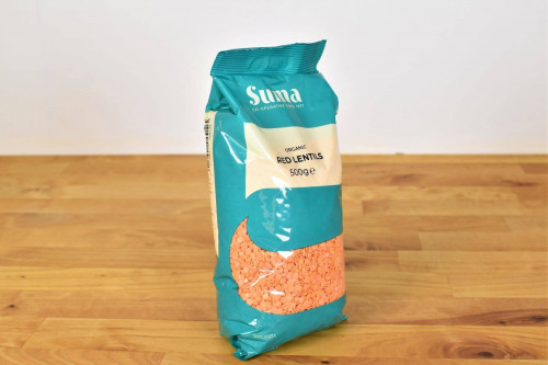 Suma Organic Red Lentils, Dried Pulse, 500g, from the Steenbergs UK online shop for organic ingredients and food.
