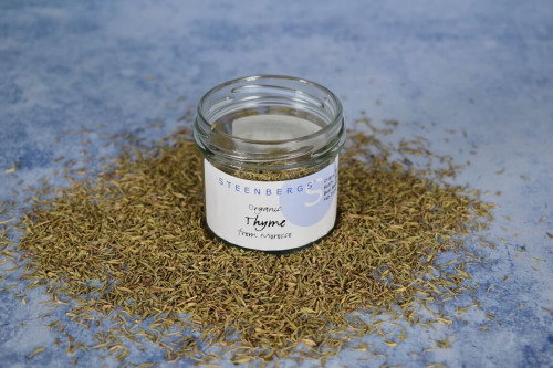 Steenbergs Organic Thyme, Dried, in Glass Jar from the Steenbergs UK online organic herbs and spice shop.