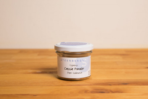 Steenbergs Organic Cassia Powder Spice in Glass Jar from the Steenbergs UK online shop for asian spices and organic herbs and spices.
