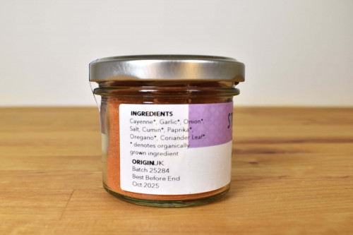 Steenbergs Organic Mexican Chilli Spice Blend in a glass jar from the Steenbergs Sustainable Spice Company.
