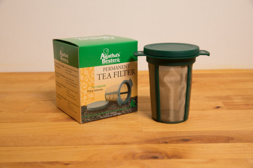 Agatha Bester Permanent Tea Filter and Infuser for Pots. Dishwasher Proof. Stainless steel mesh with plastic frame so it's always not too hot to handle.