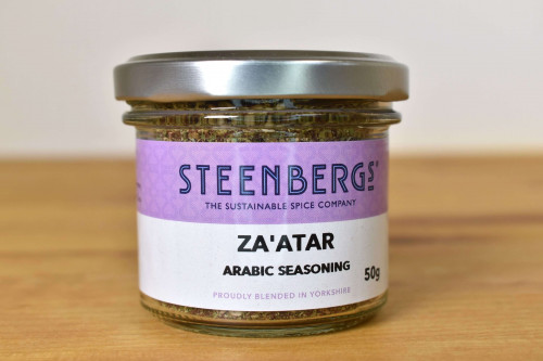 Steenbergs Zaatar Spice Blend in glass jar from the Steenbergs UK online shop for middle eastern and arabic spice mixes.