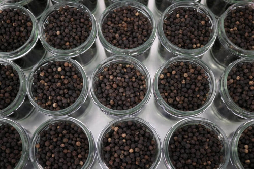Steenbergs Lampung Whole Black Peppercorns being packed at the Steenbergs UK spice factory.