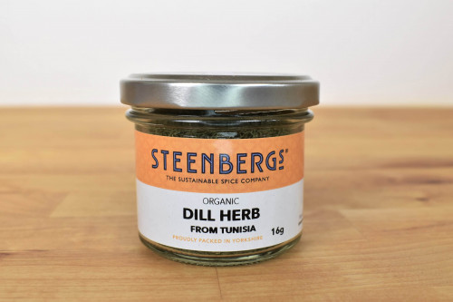 Steenbergs Organic Dill Herbs, dried, in glass jar, available from the Steenbergs UK online shop for herbs and spices.