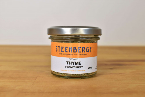 Steenbergs Organic Thyme, Dried, in Glass Jar from the Steenbergs UK online shop for organic herbs and spices.
