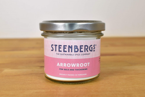 Steenbergs Arrowroot Powder in Glass Jar from the Steenbergs UK online shop for baking and cooking ingredients.