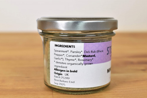 Steenbergs Organic Minty Lamb Rub created and blended at the Steenbergs eco spice factory in North Yorkshire, UK.