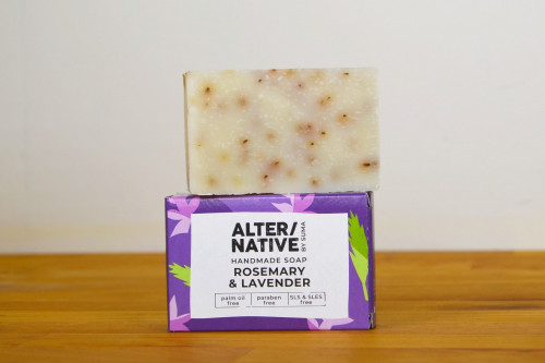 Suma Alternative Rosemary and Lavender Handmade soap, palm oil free, paraben free from the Steenbergs UK online shop for natural and ethical soap.