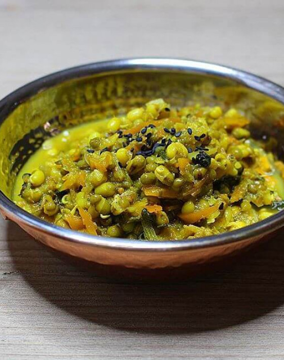 Fragrant sprouted mung tarka dhal recipe