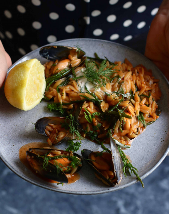 Mussel and Samphire Orzo Paella Recipe