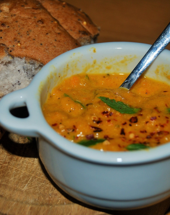 Roast Carrot Soup Recipe with Chilli and Almonds