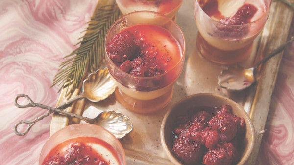 White chocolate pots with sumac-soured berries recipe