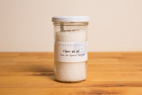 Buy Steenbergs Large Jar of Fleur De Sal, flaky salt, sun dried in the Algarve, no additives, organic certified.