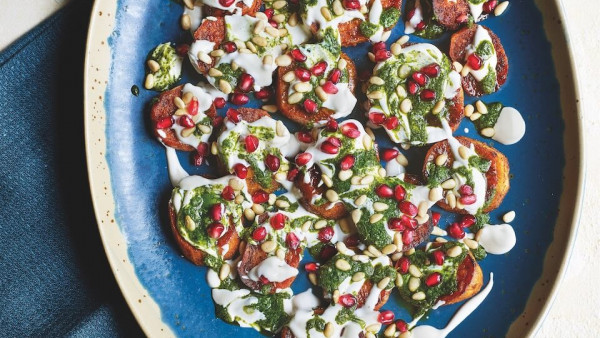 Ras el Hanout & Sweet Potato with Tahini Yogurt & Herb Oil recipe (Sabrina Ghayour)